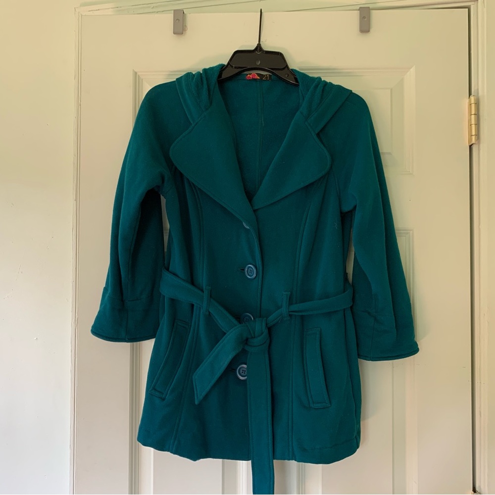 Forever 21 teal button up hooded sweatshirt